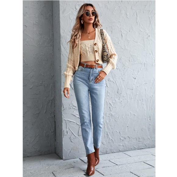 2 Piece Knit Set: Beige Tube Top & Cardigan - Picture 3 of 7